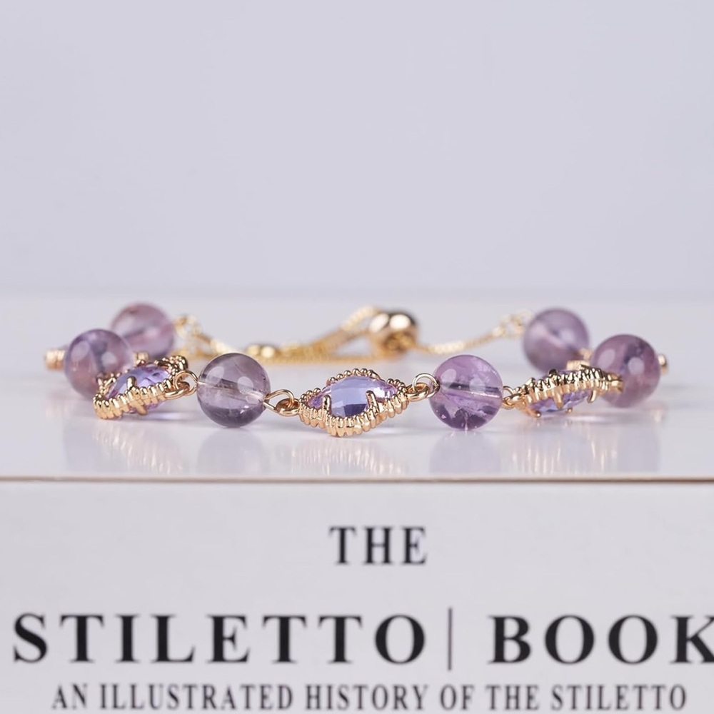 🆕New Purple Amethyst Four Leaf Clover Bracelet - Picture 8 of 16